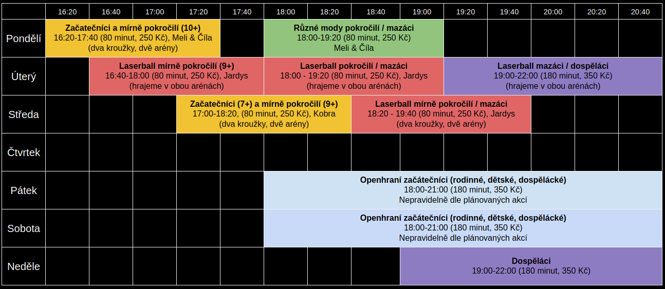 Laserforce Lasergame - rozvrh kroužků 2026/2027